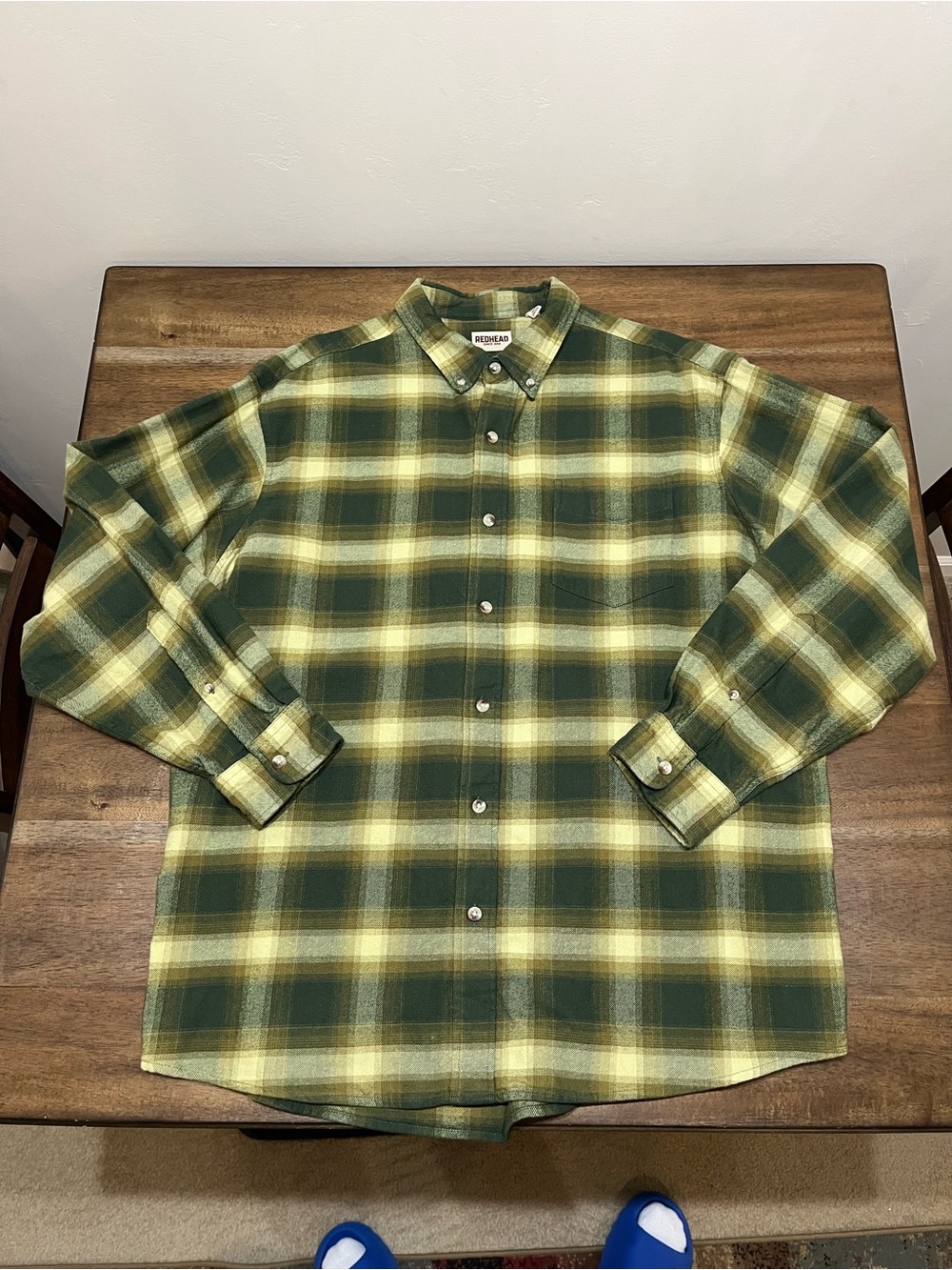 RedHead Olive Green & Yellow Plaid Button-Down Thick Flannel Shirt SZ XXL